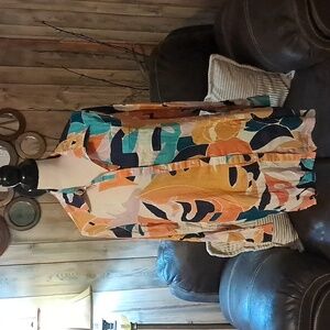 True Destinations Colorful Geometric Long Sleeve Shirt Cover Up Size L